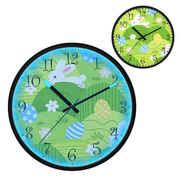Voice Activated Clock with Glow Light 12 Inch Large Silent Wall Clock Battery Operated for Home Decor Green Hills