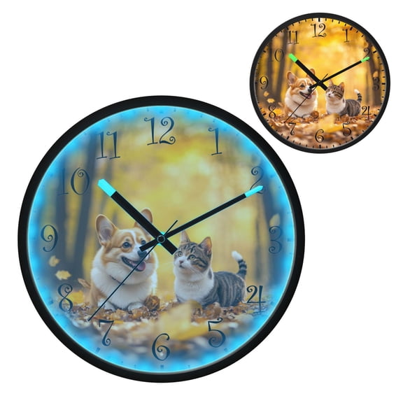 Voice Activated Clock with Glow Light 12 Inch Large Silent Wall Clock Battery Operated for Home Decor Happy Small Dog and Cat