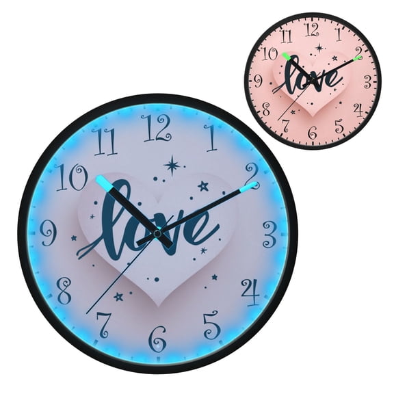 Voice Activated Clock with Glow Light 12 Inch Large Silent Wall Clock Battery Operated for Home Decor Heart-shaped with Word Love