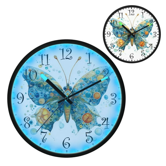 Voice Activated Clock with Glow Light 12 Inch Large Silent Wall Clock Battery Operated for Home Decor Intricately Butterfly
