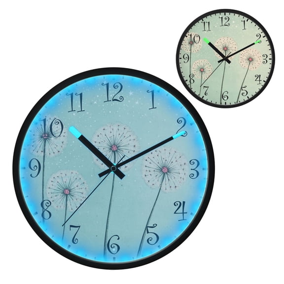Voice Activated Clock with Glow Light 12 Inch Large Silent Wall Clock Battery Operated for Home Decor Large Dandelions