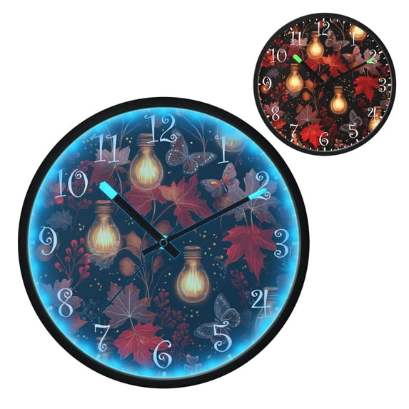Voice Activated Clock with Glow Light 12 Inch Large Silent Wall Clock Battery Operated for Home Decor Light Bulbs and Maple Leaves