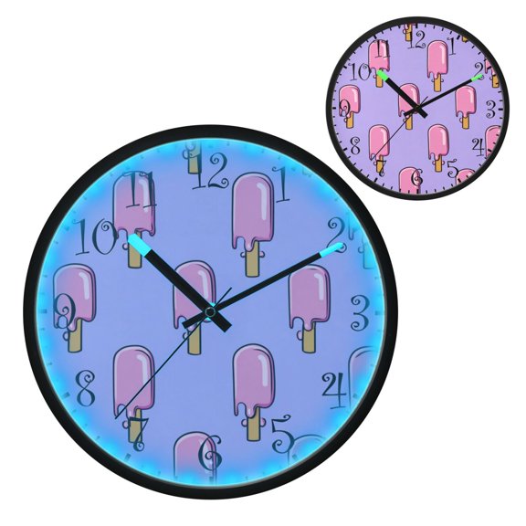 Voice Activated Clock with Glow Light 12 Inch Large Silent Wall Clock Battery Operated for Home Decor Melting Ice Popsicle Pattern