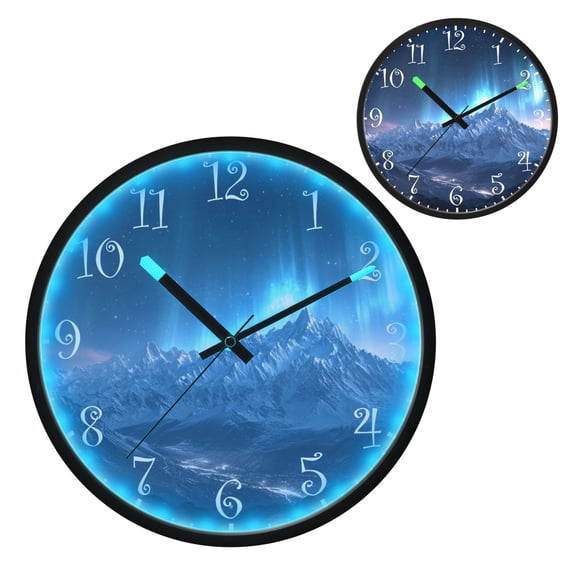 Voice Activated Clock with Glow Light 12 Inch Large Silent Wall Clock Battery Operated for Home Decor Mountains under The Stars