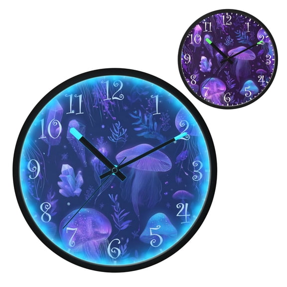 Voice Activated Clock with Glow Light 12 Inch Large Silent Wall Clock Battery Operated for Home Decor Neon Jellyfish Pattern