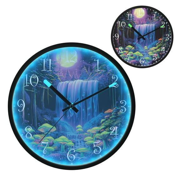 Voice Activated Clock with Glow Light 12 Inch Large Silent Wall Clock Battery Operated for Home Decor Neon Oversized Waterfall
