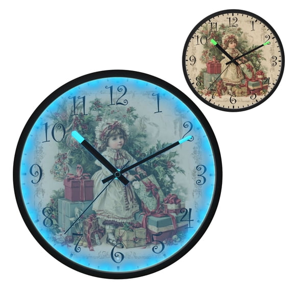 Voice Activated Clock with Glow Light 12 Inch Large Silent Wall Clock Battery Operated for Home Decor Nostalgic Christmas Atmosphere