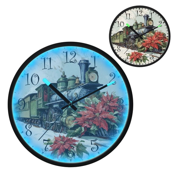 Voice Activated Clock with Glow Light 12 Inch Large Silent Wall Clock Battery Operated for Home Decor Old Train with Flowers