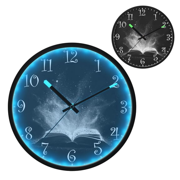 Voice Activated Clock with Glow Light 12 Inch Large Silent Wall Clock Battery Operated for Home Decor Open Book
