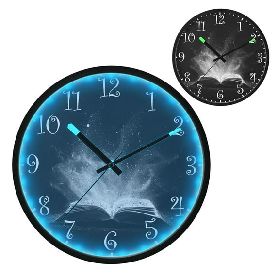 Voice Activated Clock with Glow Light 12 Inch Large Silent Wall Clock Battery Operated for Home Decor Open Book