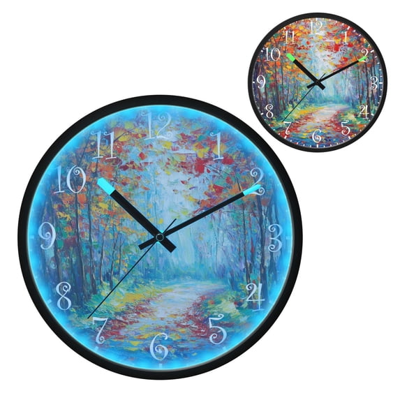 Voice Activated Clock with Glow Light 12 Inch Large Silent Wall Clock Battery Operated for Home Decor Orange Autumn Forest