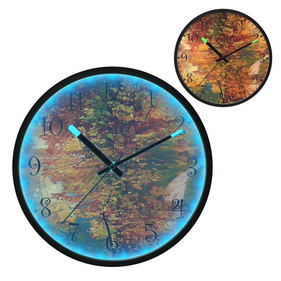 Voice Activated Clock with Glow Light 12 Inch Large Silent Wall Clock Battery Operated for Home Decor Orange Leaves