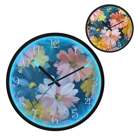 Voice Activated Clock with Glow Light 12 Inch Large Silent Wall Clock Battery Operated for Home Decor Oversized Daisies