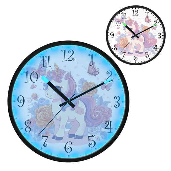 Voice Activated Clock with Glow Light 12 Inch Large Silent Wall Clock Battery Operated for Home Decor Pastel Colors Unicorn