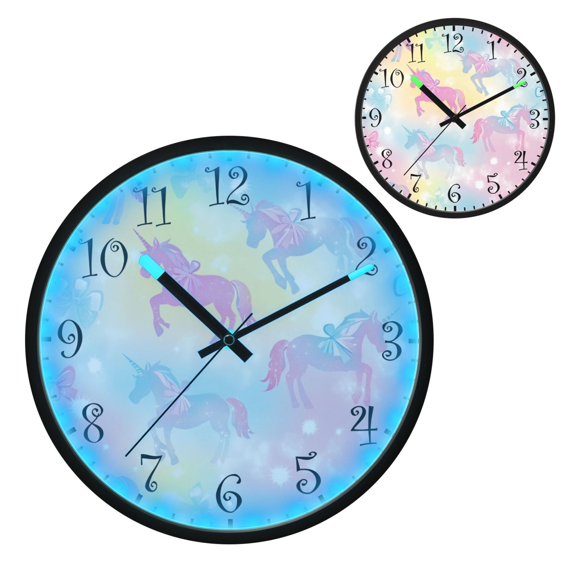 Voice Activated Clock with Glow Light 12 Inch Large Silent Wall Clock Battery Operated for Home Decor Pastel Unicorns and Bows