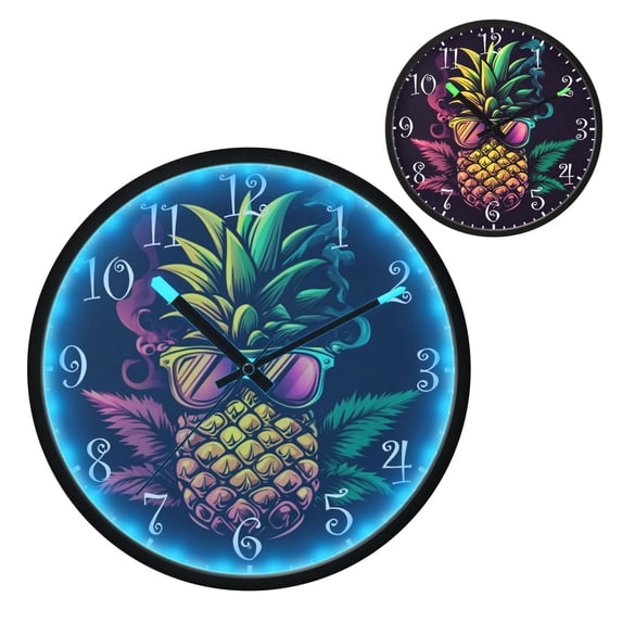 Voice Activated Clock with Glow Light 12 Inch Large Silent Wall Clock Battery Operated for Home Decor Pineapple with Sunglasses