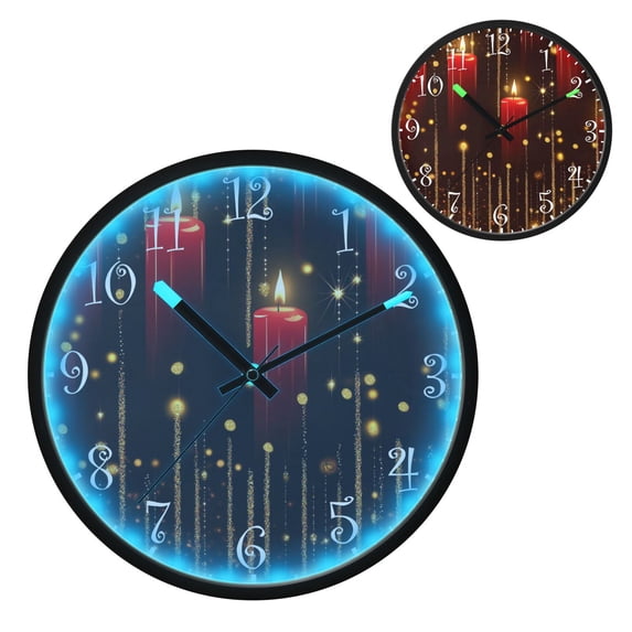 Voice Activated Clock with Glow Light 12 Inch Large Silent Wall Clock Battery Operated for Home Decor Red Candles
