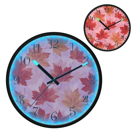 Voice Activated Clock with Glow Light 12 Inch Large Silent Wall Clock Battery Operated for Home Decor Red Maple Leaf Pattern