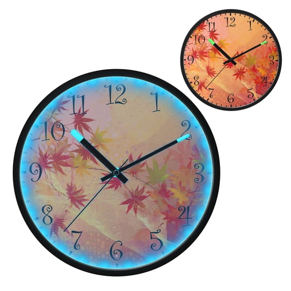 Voice Activated Clock with Glow Light 12 Inch Large Silent Wall Clock Battery Operated for Home Decor Red Maple Leaves in Autumn