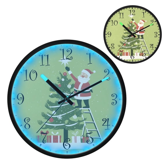 Voice Activated Clock with Glow Light 12 Inch Large Silent Wall Clock Battery Operated for Home Decor Santa Claus Hanging Decorations