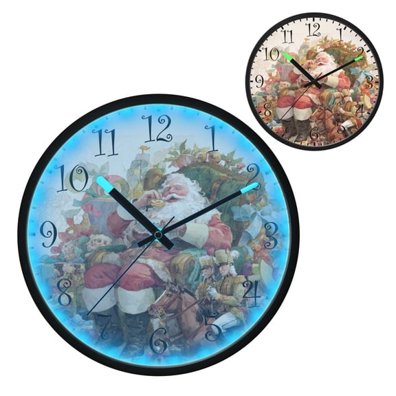 Voice Activated Clock with Glow Light 12 Inch Large Silent Wall Clock Battery Operated for Home Decor Santa Claus Sitting in Chair