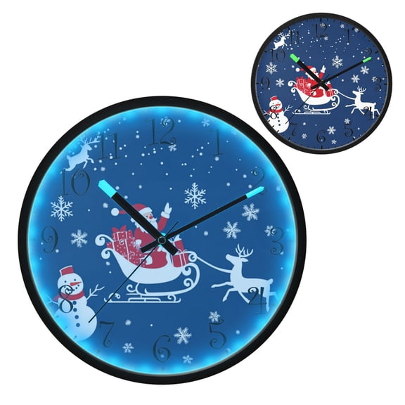 Voice Activated Clock with Glow Light 12 Inch Large Silent Wall Clock Battery Operated for Home Decor Santa Claus with His Sleigh