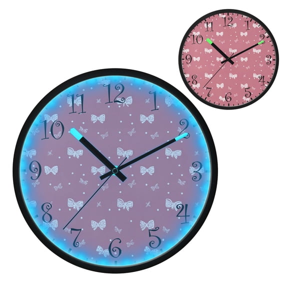 Voice Activated Clock with Glow Light 12 Inch Large Silent Wall Clock Battery Operated for Home Decor Small Bows and Dots Pattern