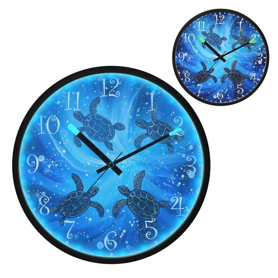 Voice Activated Clock with Glow Light 12 Inch Large Silent Wall Clock Battery Operated for Home Decor Small Sea Turtles