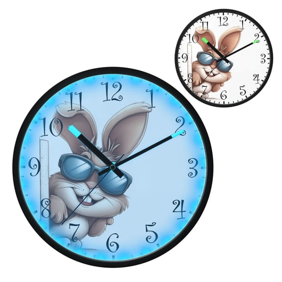 Voice Activated Clock with Glow Light 12 Inch Large Silent Wall Clock Battery Operated for Home Decor Smiling Cartoon Bunny