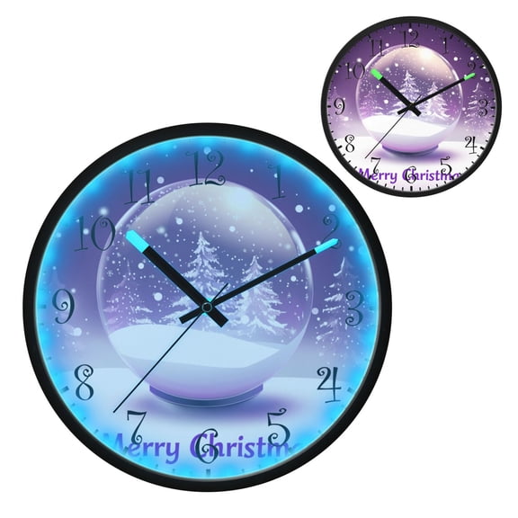 Voice Activated Clock with Glow Light 12 Inch Large Silent Wall Clock Battery Operated for Home Decor Snow and Glass Ball