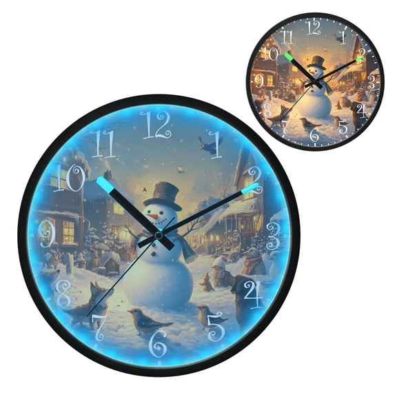 Voice Activated Clock with Glow Light 12 Inch Large Silent Wall Clock Battery Operated for Home Decor Snowman and Animals