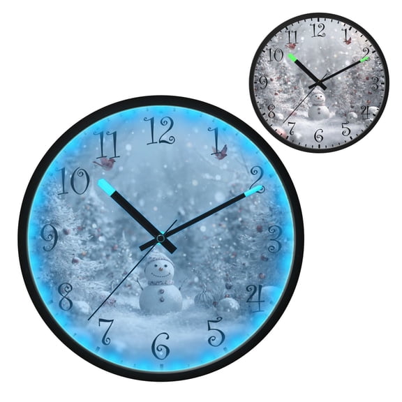 Voice Activated Clock with Glow Light 12 Inch Large Silent Wall Clock Battery Operated for Home Decor Snowy Winter Landscape