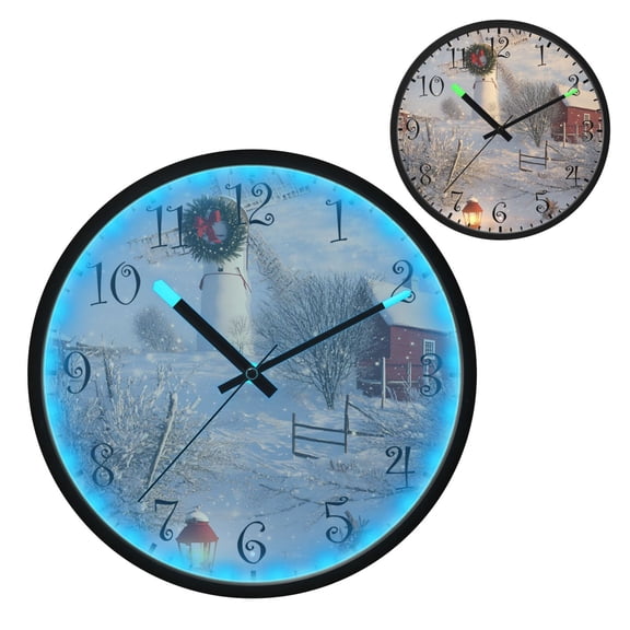 Voice Activated Clock with Glow Light 12 Inch Large Silent Wall Clock Battery Operated for Home Decor Snowy Winter