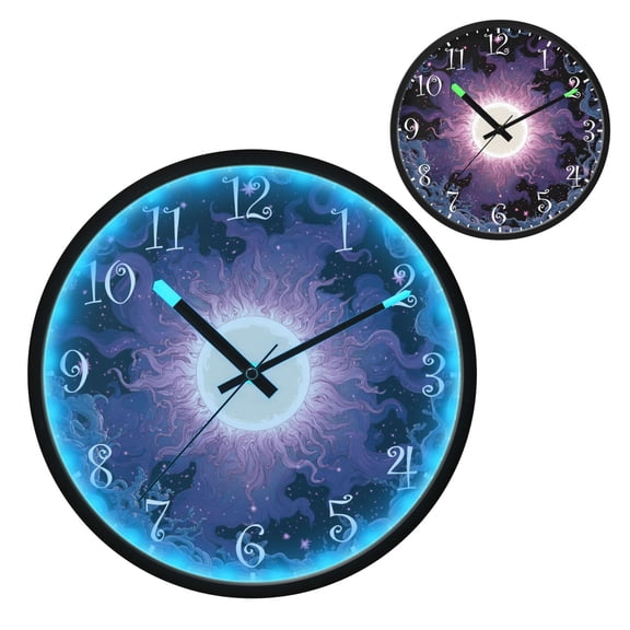 Voice Activated Clock with Glow Light 12 Inch Large Silent Wall Clock Battery Operated for Home Decor Solar Vortex