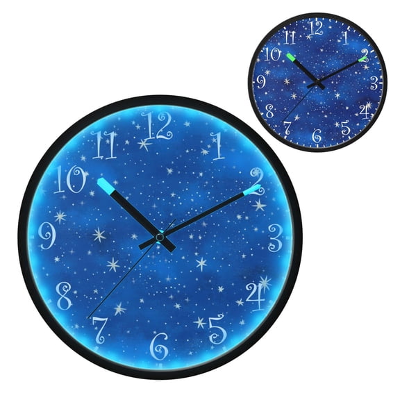 Voice Activated Clock with Glow Light 12 Inch Large Silent Wall Clock Battery Operated for Home Decor Starry Night Sky Pattern