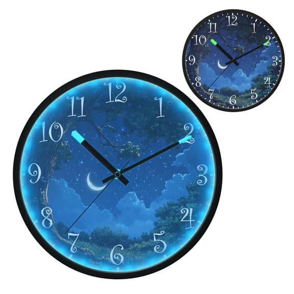 Voice Activated Clock with Glow Light 12 Inch Large Silent Wall Clock Battery Operated for Home Decor Starry Sky Moonlight