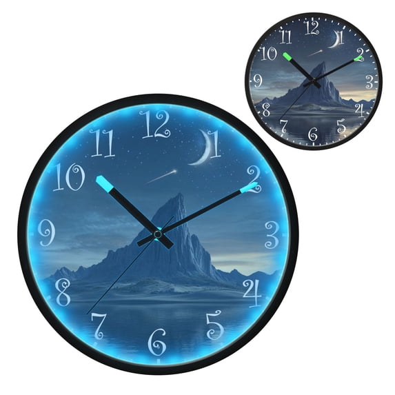 Voice Activated Clock with Glow Light 12 Inch Large Silent Wall Clock Battery Operated for Home Decor Strong Mountain Peak