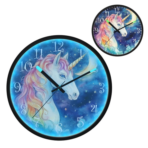 Voice Activated Clock with Glow Light 12 Inch Large Silent Wall Clock Battery Operated for Home Decor Strong Unicorn