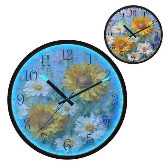 Voice Activated Clock with Glow Light 12 Inch Large Silent Wall Clock Battery Operated for Home Decor Sunflowers and Daisies