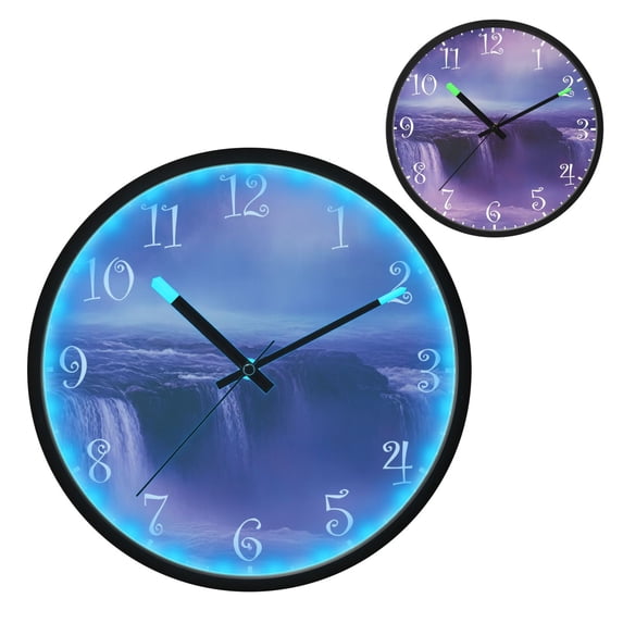 Voice Activated Clock with Glow Light 12 Inch Large Silent Wall Clock Battery Operated for Home Decor The Purple Water
