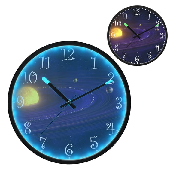 Voice Activated Clock with Glow Light 12 Inch Large Silent Wall Clock Battery Operated for Home Decor The Solar System