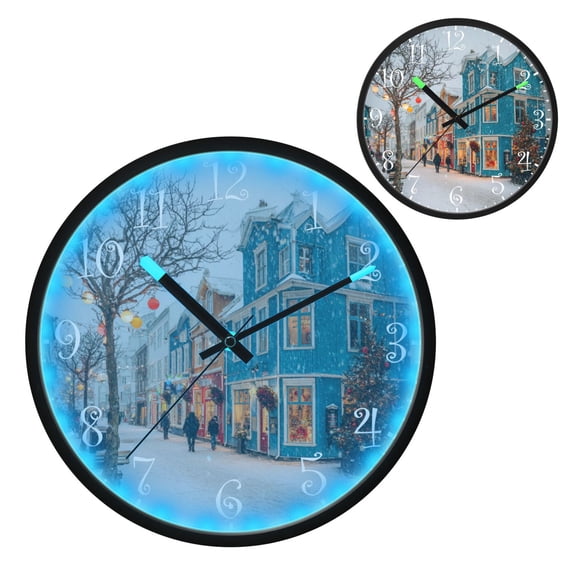 Voice Activated Clock with Glow Light 12 Inch Large Silent Wall Clock Battery Operated for Home Decor Town in Winter