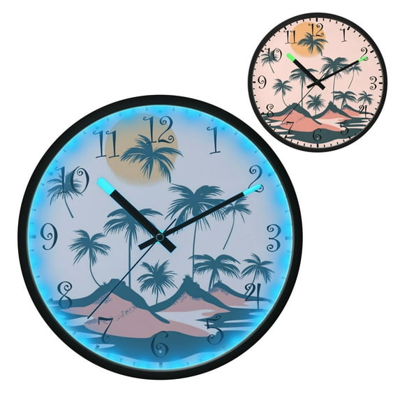 Voice Activated Clock with Glow Light 12 Inch Large Silent Wall Clock Battery Operated for Home Decor Tropical Islands