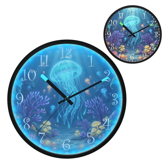Voice Activated Clock with Glow Light 12 Inch Large Silent Wall Clock Battery Operated for Home Decor Underwater Fantasy Scene