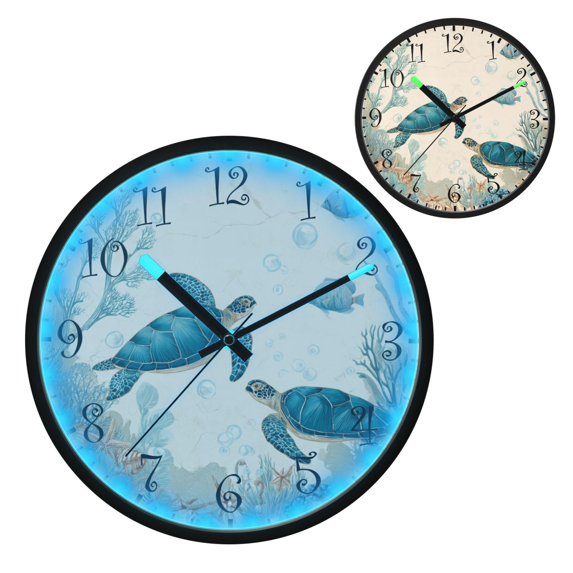 Voice Activated Clock with Glow Light 12 Inch Large Silent Wall Clock Battery Operated for Home Decor Underwater Scene Featuring