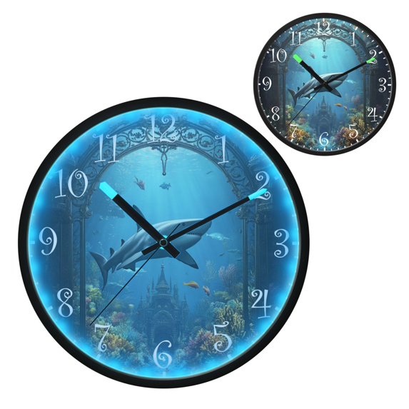 Voice Activated Clock with Glow Light 12 Inch Large Silent Wall Clock Battery Operated for Home Decor Underwater Scene