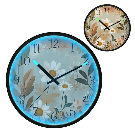 Voice Activated Clock with Glow Light 12 Inch Large Silent Wall Clock Battery Operated for Home Decor Vintage Flowers