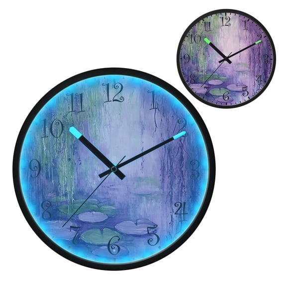Voice Activated Clock with Glow Light 12 Inch Large Silent Wall Clock Battery Operated for Home Decor Water Lilies and Weeping Willows