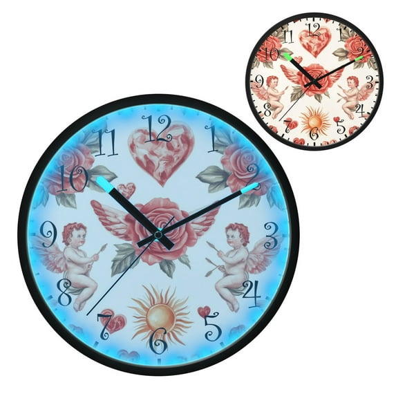 Voice Activated Clock with Glow Light 12 Inch Large Silent Wall Clock Battery Operated for Home Decor Watercolor Red Roses
