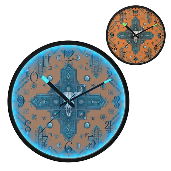 Voice Activated Clock with Glow Light 12 Inch Large Silent Wall Clock Battery Operated for Home Decor Western-style Cowhorn Skulls